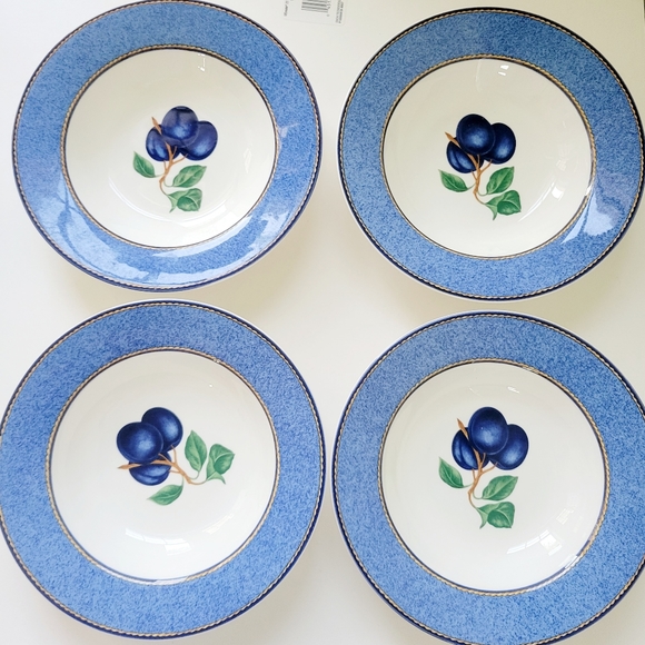 Dining 4 Blue Harvest Victoria Beale Fruit Rimmed Soup Bowls 956 Plums Rim Gold Rope Poshmark